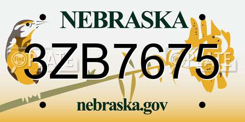 3ZB7675 Nebraska License Plate