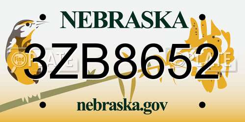 3ZB8652 Nebraska License Plate