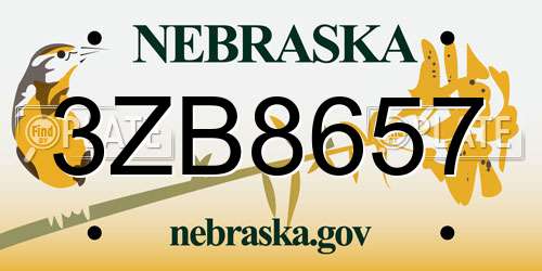 3ZB8657 Nebraska License Plate