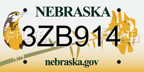 3ZB914 Nebraska License Plate