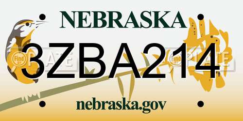 3ZBA214 Nebraska License Plate