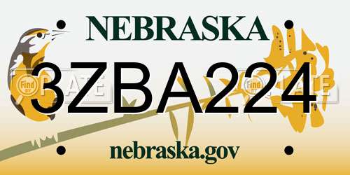 3ZBA224 Nebraska License Plate