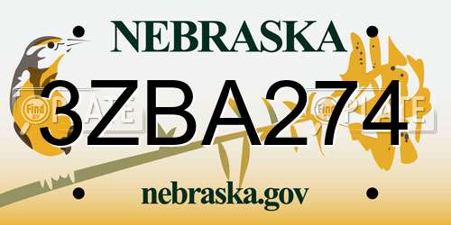 3ZBA274 Nebraska License Plate