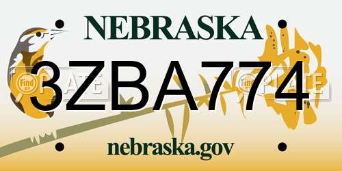3ZBA774 Nebraska License Plate