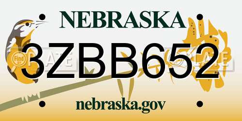 3ZBB652 Nebraska License Plate