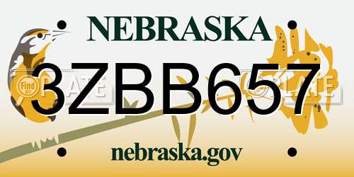 3ZBB657 Nebraska License Plate