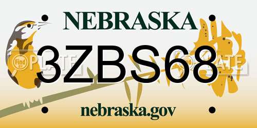 3ZBS68 Nebraska License Plate