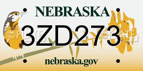 3ZD273 Nebraska License Plate