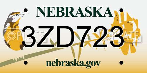 3ZD723 Nebraska License Plate