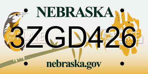 3ZGD426 Nebraska License Plate