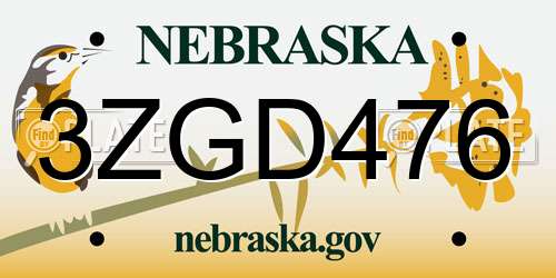 3ZGD476 Nebraska License Plate