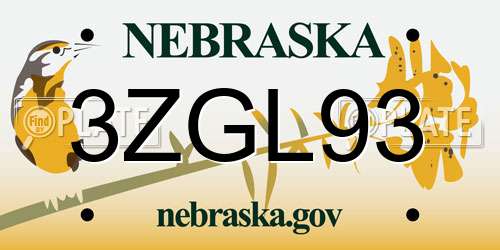 3ZGL93 Nebraska License Plate