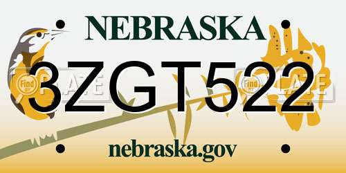 3ZGT522 Nebraska License Plate