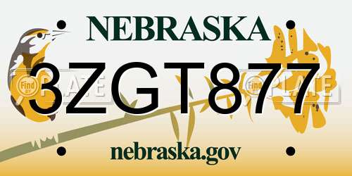 3ZGT877 Nebraska License Plate