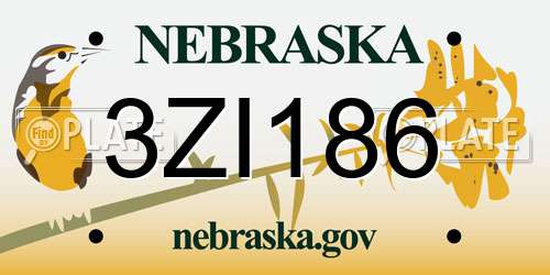 3ZI186 Nebraska License Plate