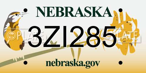 3ZI285 Nebraska License Plate