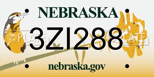 3ZI288 Nebraska License Plate