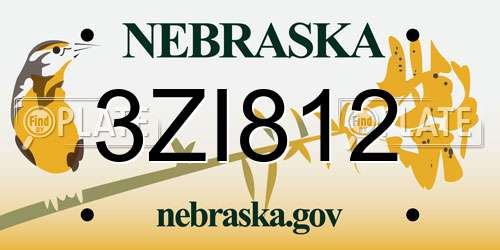 3ZI812 Nebraska License Plate