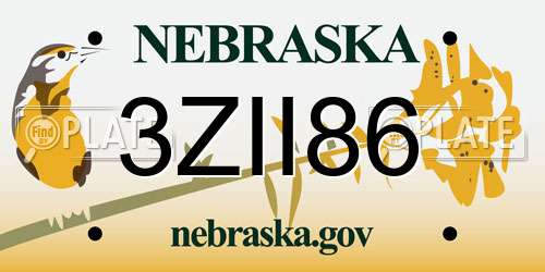 3ZII86 Nebraska License Plate