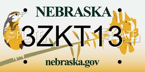 3ZKT13 Nebraska License Plate