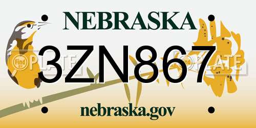 3ZN867 Nebraska License Plate