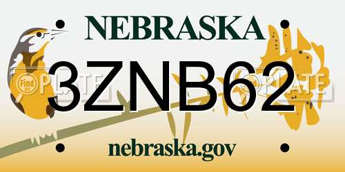 3ZNB62 Nebraska License Plate