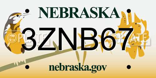 3ZNB67 Nebraska License Plate