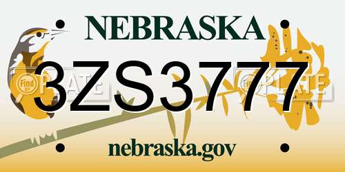 3ZS3777 Nebraska License Plate