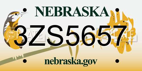 3ZS5657 Nebraska License Plate