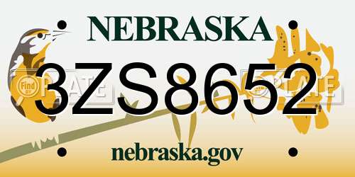 3ZS8652 Nebraska License Plate