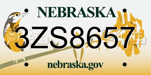 3ZS8657 Nebraska License Plate