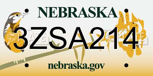 3ZSA214 Nebraska License Plate