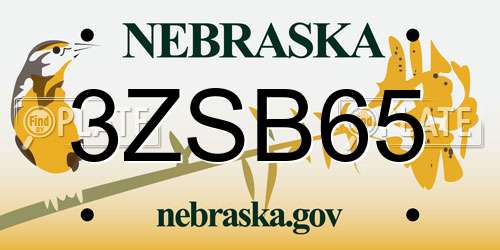 3ZSB65 Nebraska License Plate