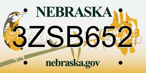 3ZSB652 Nebraska License Plate