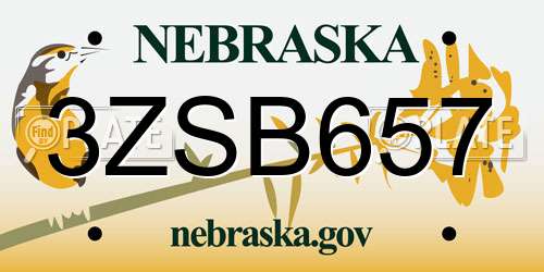 3ZSB657 Nebraska License Plate