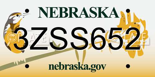 3ZSS652 Nebraska License Plate