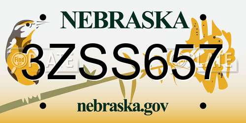 3ZSS657 Nebraska License Plate