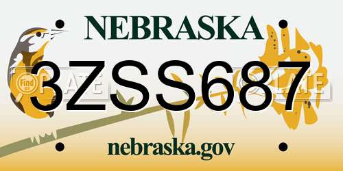 3ZSS687 Nebraska License Plate