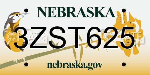 3ZST625 Nebraska License Plate
