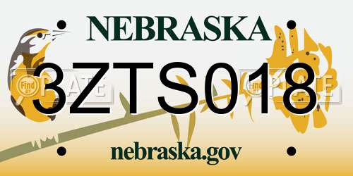 3ZTS018 Nebraska License Plate