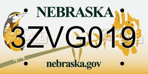 3ZVG019 Nebraska License Plate