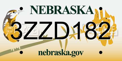 3ZZD182 Nebraska License Plate