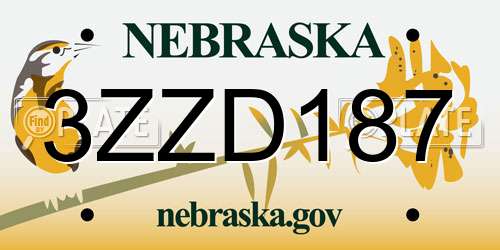 3ZZD187 Nebraska License Plate