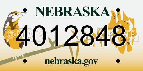 4012848 Nebraska License Plate