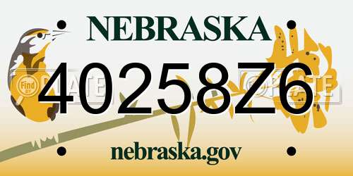 40258Z6 Nebraska License Plate