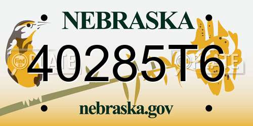 40285T6 Nebraska License Plate