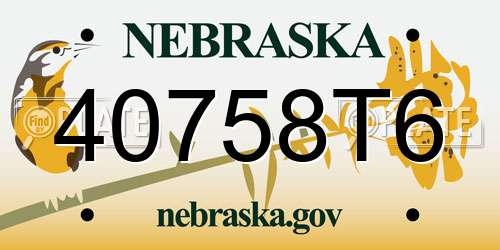 40758T6 Nebraska License Plate