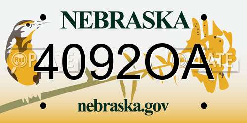 4092OA Nebraska License Plate