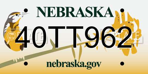 40TT962 Nebraska License Plate