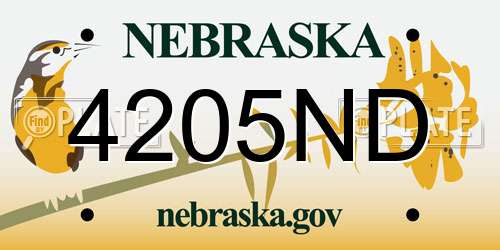 4205ND Nebraska License Plate